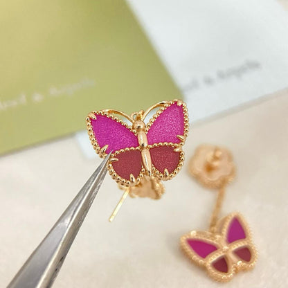 [Kaelin Vow]ROSE QUARTZ TWO‑FLOWER BUTTERFLY DROP EARRINGS