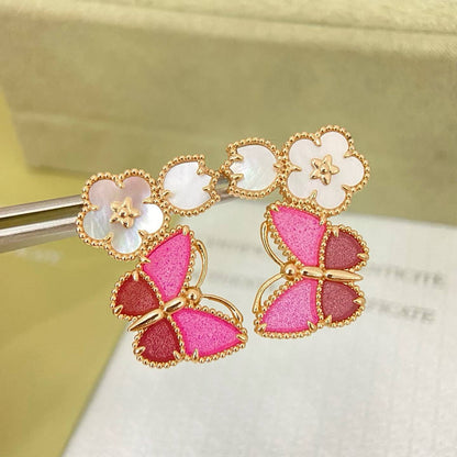 [Kaelin Vow]ROSE QUARTZ THREE‑IN‑ONE BUTTERFLY STUD EARRINGS
