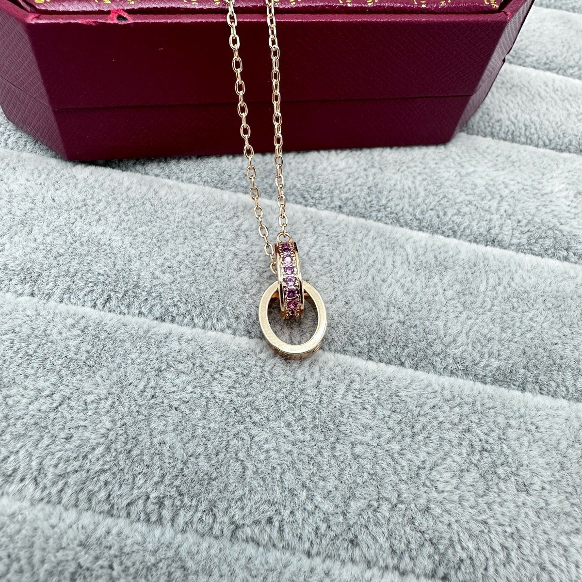 [Kaelin Vow]LOVE DOUBLE PINK STONES RING NECKLACE