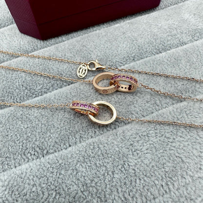 [Kaelin Vow]LOVE DOUBLE PINK STONES RING NECKLACE