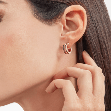 [Kaelin Vow]ZERO 1 ROCK PINK GOLD EARRINGS WITH STUDDED SPIRAL AND BLACK CERAMIC