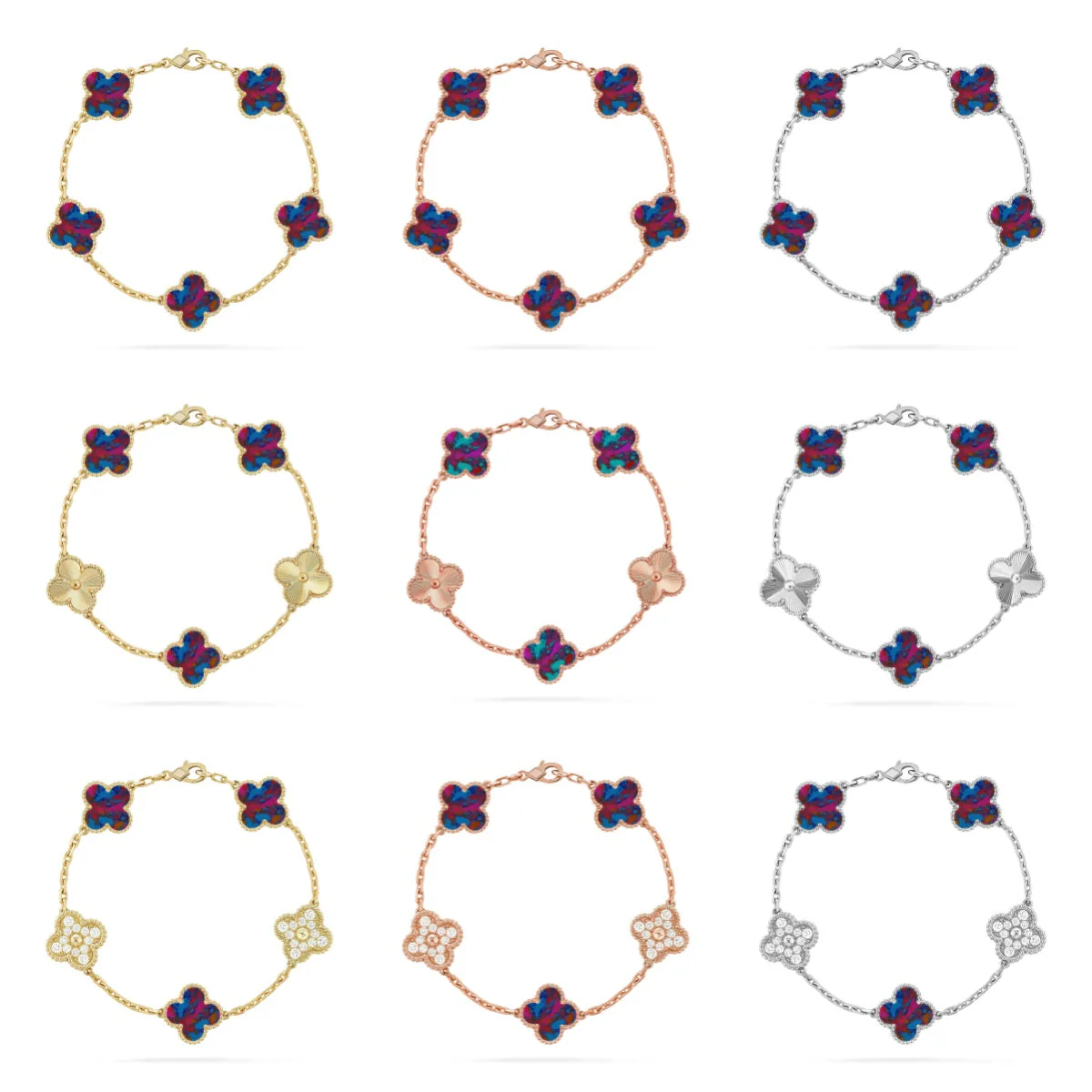 [Kaelin Vow]CLOVER 5 MOTIF COLOR GEMSTONES BRACELET COLLECTION