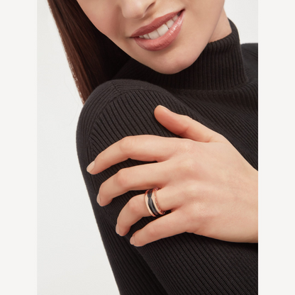 [Kaelin Vow]ZERO 1 TWO-BAND LOOPS AND BLACK CERAMIC PINK GOLD RING
