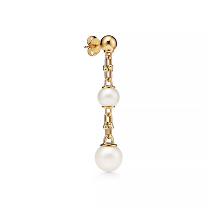 [Kaelin Vow]TRIPLE DROP LINK EARRINGS GOLD WITH FRESHWATER PEARLS