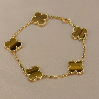 [Kaelin Vow] CLOVER 5 MOTIFS TIGER EYE BRACELET COLLECTION