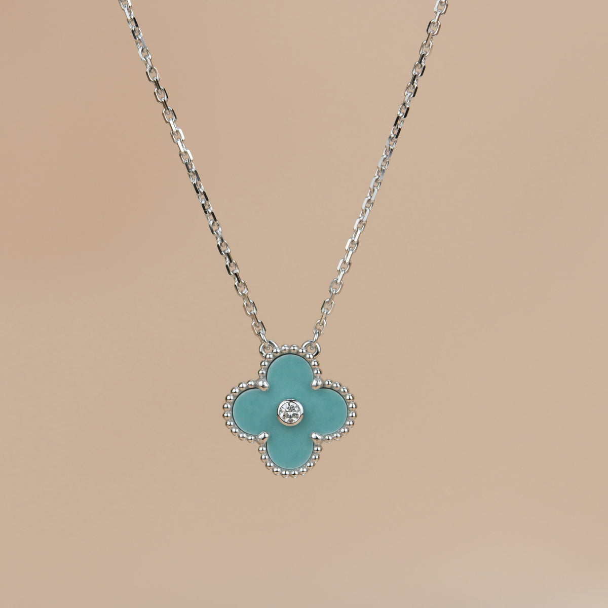 [Kaelin Vow]CLOVER 15MM DIAMOND SVRES PORCELAIN  NECKLACE SILVER