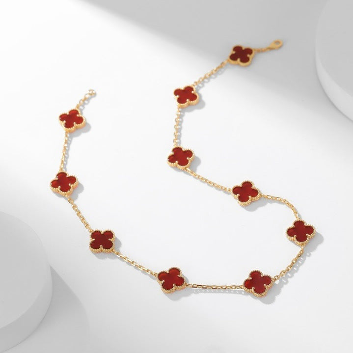 [Kaelin Vow]CLOVER 10 MOTIFS CARNELIAN NECKLACE