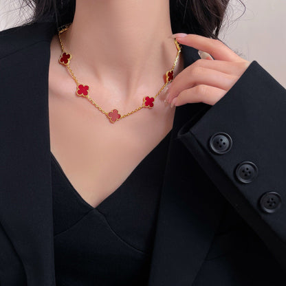 [Kaelin Vow]CLOVER 10 MOTIFS CARNELIAN NECKLACE