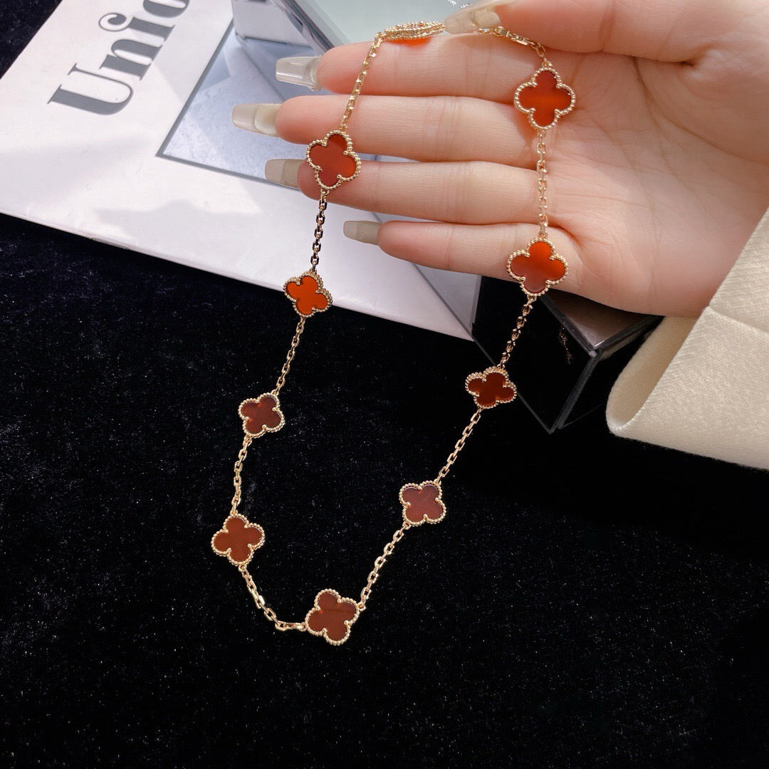 [Kaelin Vow]CLOVER 10 MOTIFS CARNELIAN NECKLACE