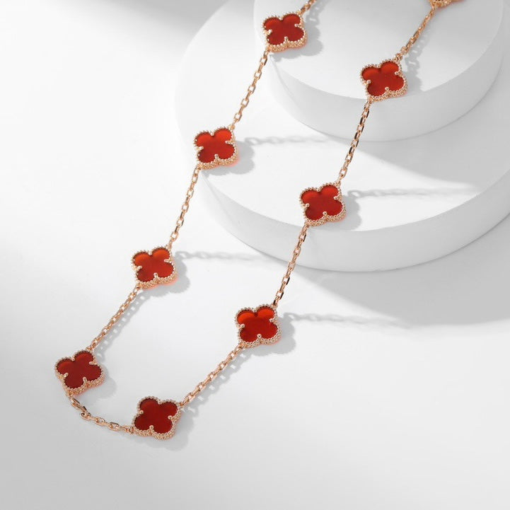 [Kaelin Vow]CLOVER 10 MOTIFS CARNELIAN NECKLACE
