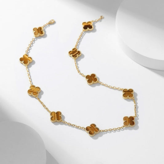 [Kaelin Vow]CLOVER 10 MOTIFS TIGER EYE NECKLACE