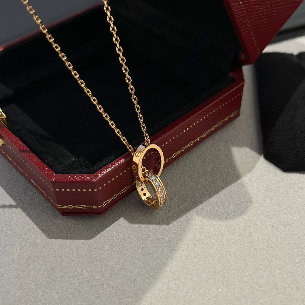 [Kaelin Vow]LOVE DOUBLE RING HALF DIAMOND NECKLACE