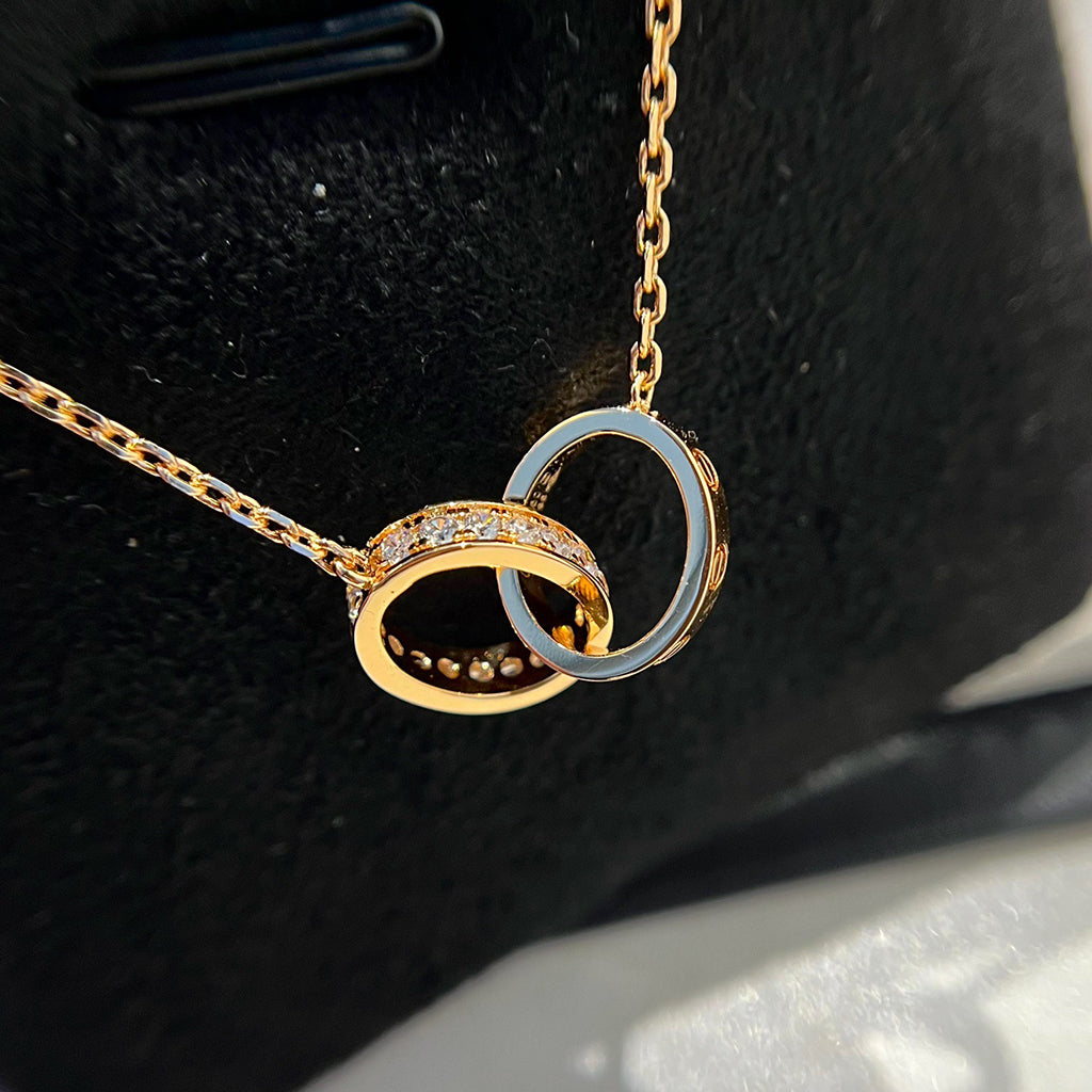 [Kaelin Vow]LOVE DOUBLE RING HALF DIAMOND NECKLACE