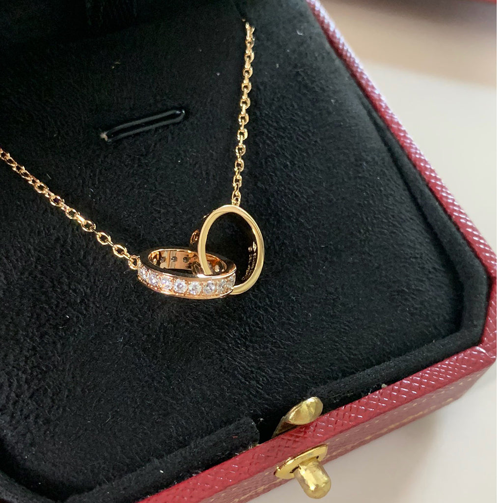 [Kaelin Vow]LOVE DOUBLE RING HALF DIAMOND NECKLACE