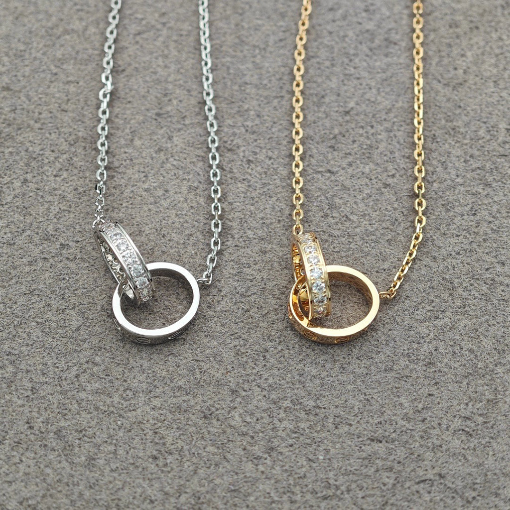 [Kaelin Vow]LOVE DOUBLE RING HALF DIAMOND NECKLACE