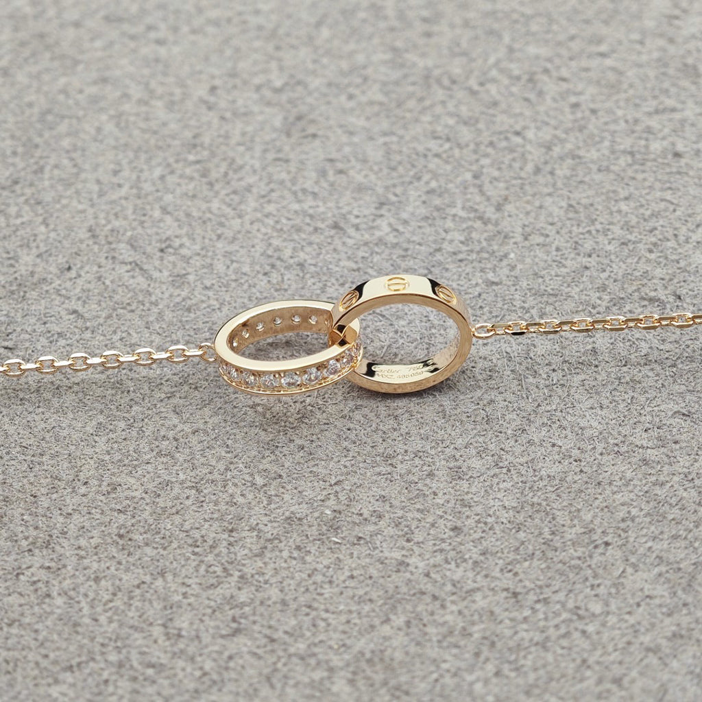 [Kaelin Vow]LOVE DOUBLE RING HALF DIAMOND NECKLACE