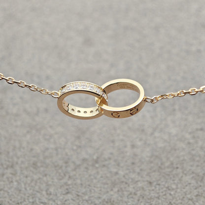 [Kaelin Vow]LOVE DOUBLE RING HALF DIAMOND NECKLACE