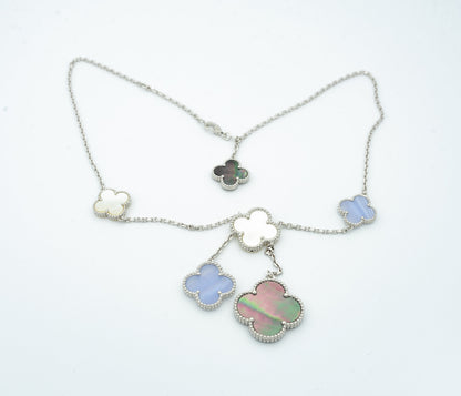 [Kaelin Vow]CLOVER MOP CHALCEDONY NECKLACE SILVER 6 MOTIF