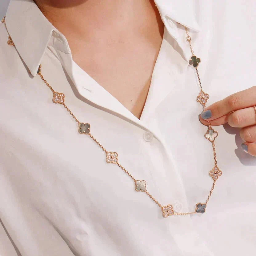 [Kaelin Vow]CLOVER 20 MOTIFS DARK MOP DIAMOND  NECKLACE