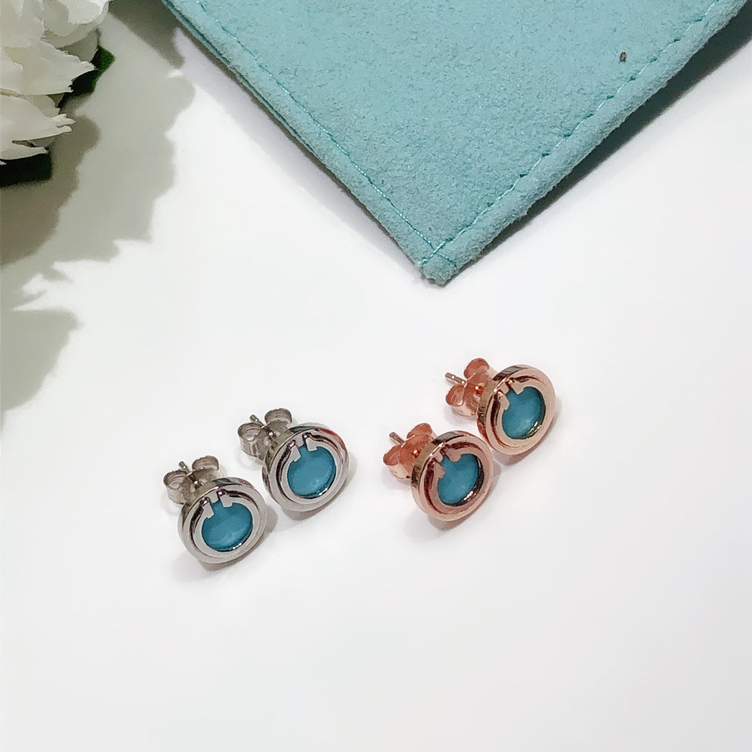[Kaelin Vow]TURQUOISE CIRCLE WHITE GOLD EARRINGS