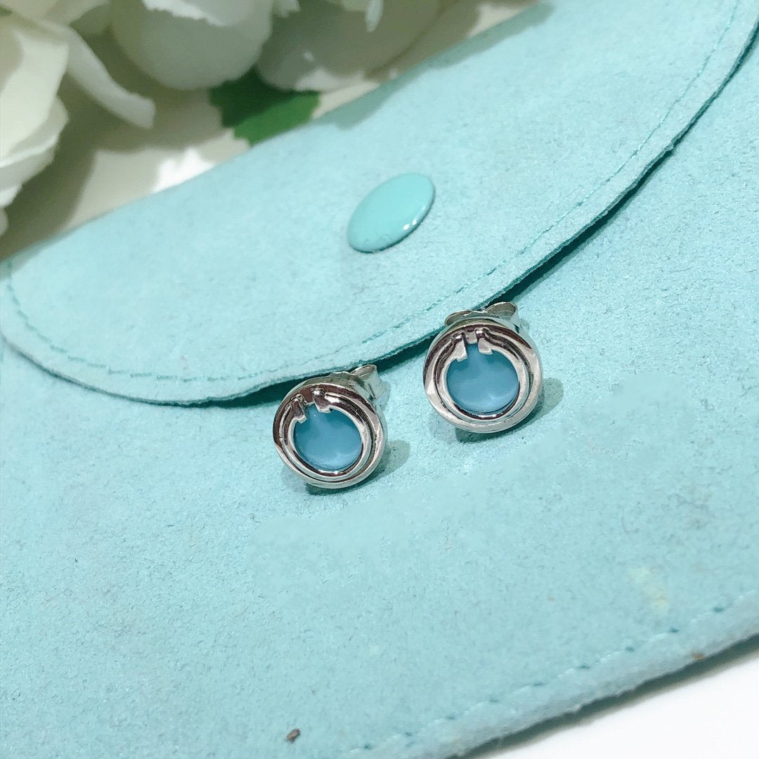 [Kaelin Vow]TURQUOISE CIRCLE WHITE GOLD EARRINGS