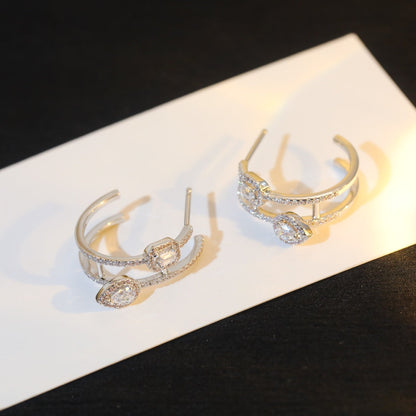 [Kaelin Vow]CREOLES MY TWIN 2 RANGS SILVER DIAMOND EARRINGS