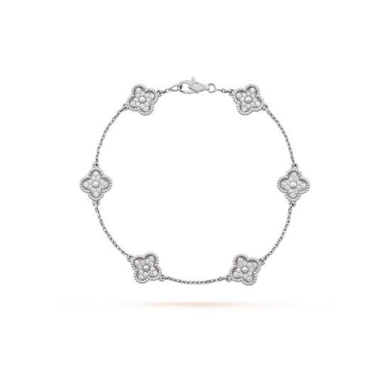 [Kaelin Vow]KLEEBLATT-ARMBAND AUS SILBER MIT 6 MOTIVEN UND DIAMANTEN