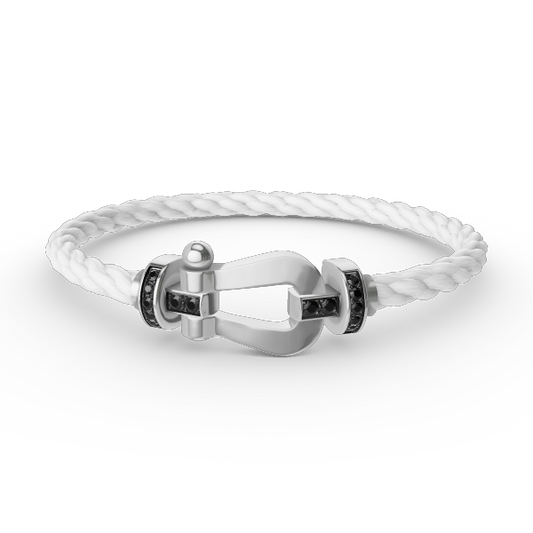 [Kaelin Vow]FORCE GROSSES HUFEISEN-ARMBAND MIT SCHWARZEM DIAMANTEN AUS SILBER