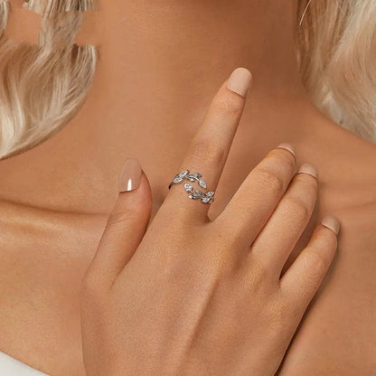 Verstellbarer Ring mit einfachem Blatt-Motiv, Glücksblatt-Statement