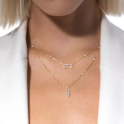 [Kaelin Vow]2 Reihen Roségold Diamant-Pavé_ Halskette Move Uno