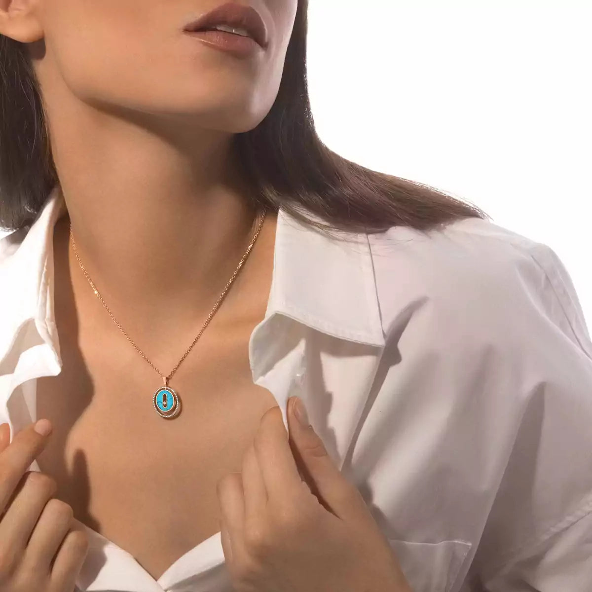 [Kaelin Vow] Lucky Move Diamant-Halskette in Roségold und weißem Perlmutt