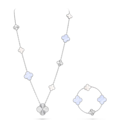 [Kaelin Vow]ABNEHMBARES KLEEBLATT 15(11+4) BLÜTEN SILBER HALSKETTEN-SET
