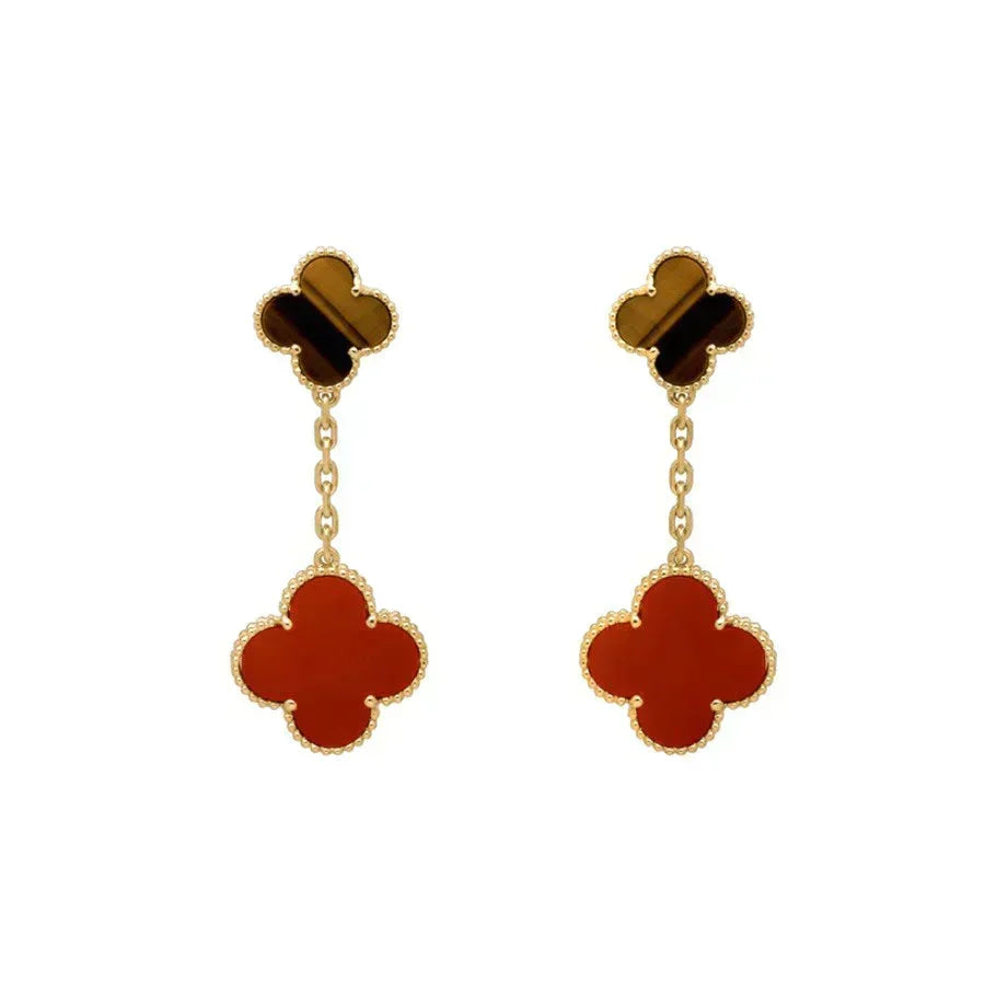 [Kaelin Vow]CLOVER  2 MOTIF  TIGER EYE CARNELIAN EARRINGS